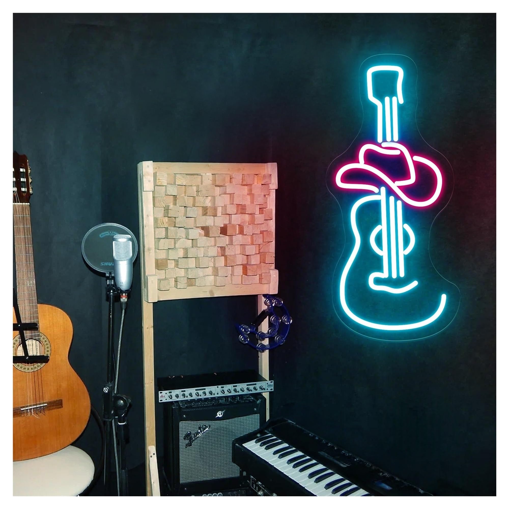 Shouxi C Sign Lamp Owboy Hat Guitar Neon Sign, Light, For Home Wall Decor 45.7Cm(C)