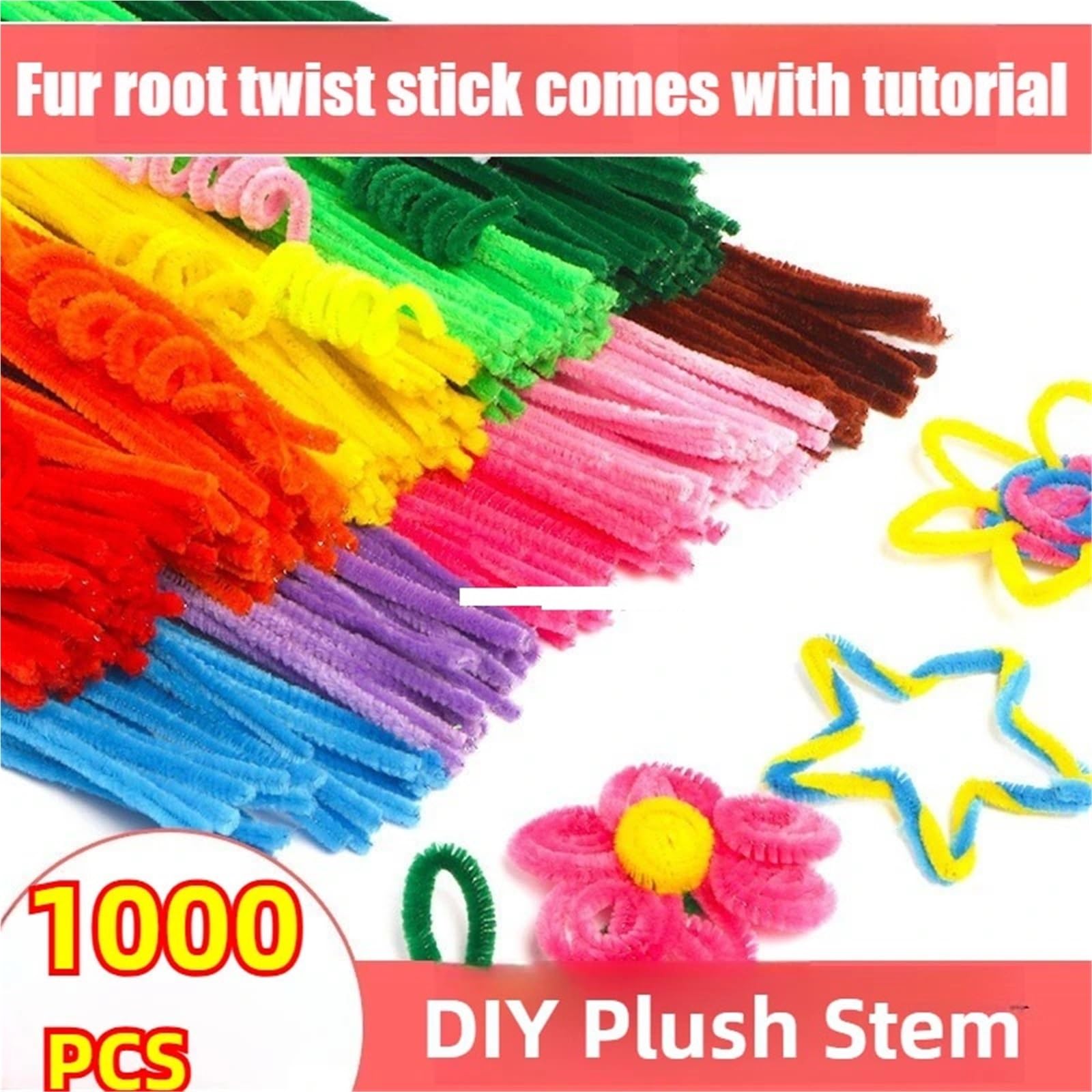 Tubo de alambre chenilla, limpiadores tallos peluche, coloridos, tiras pelo con giratorio para manualidades con niños(Macaron,1000PCS)