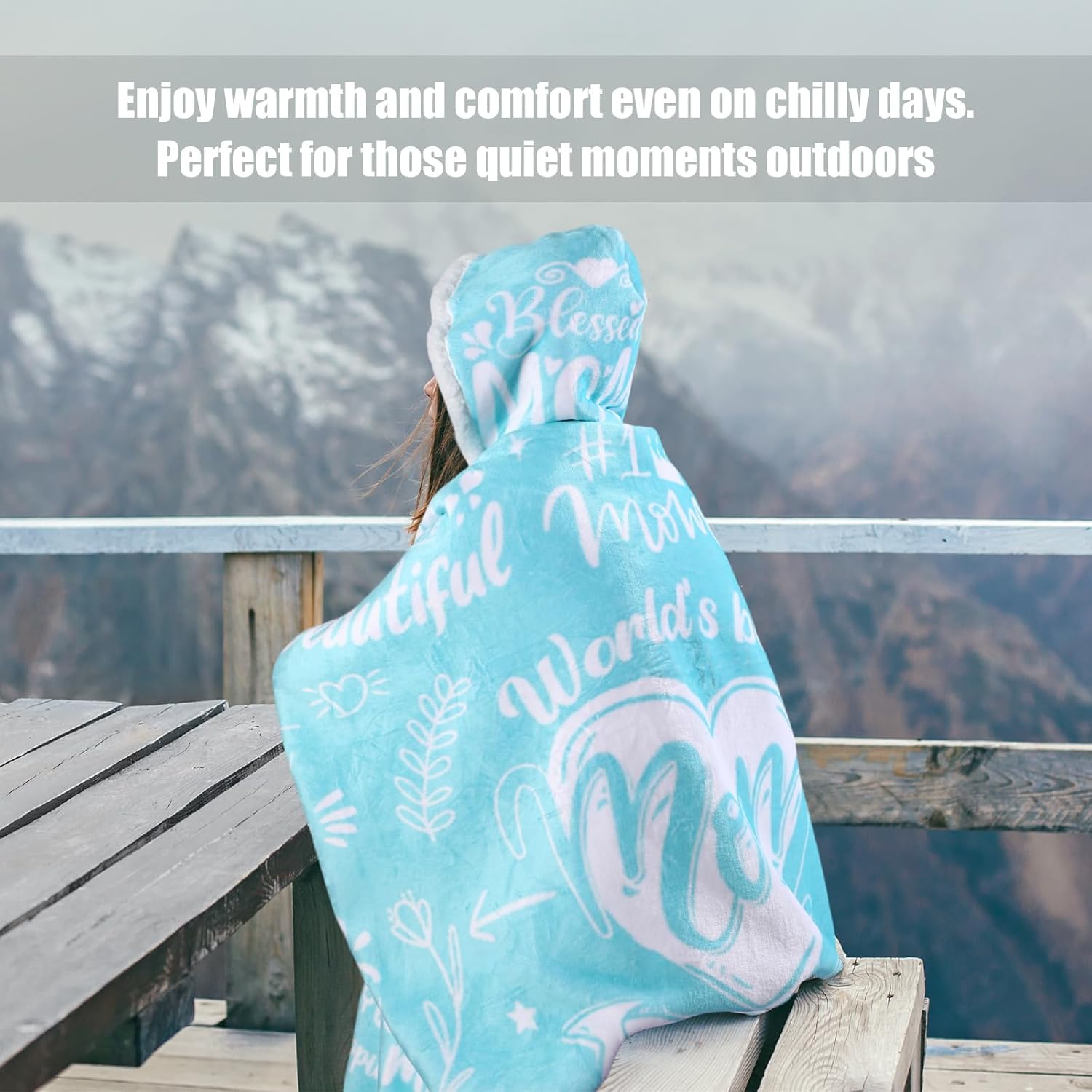 Best Mom Ever Hooded Wearable Blanket Hoodie Double Sided Fleece Valentines Mama Mother Wife Gifts from Husband(Blue) - Image 7