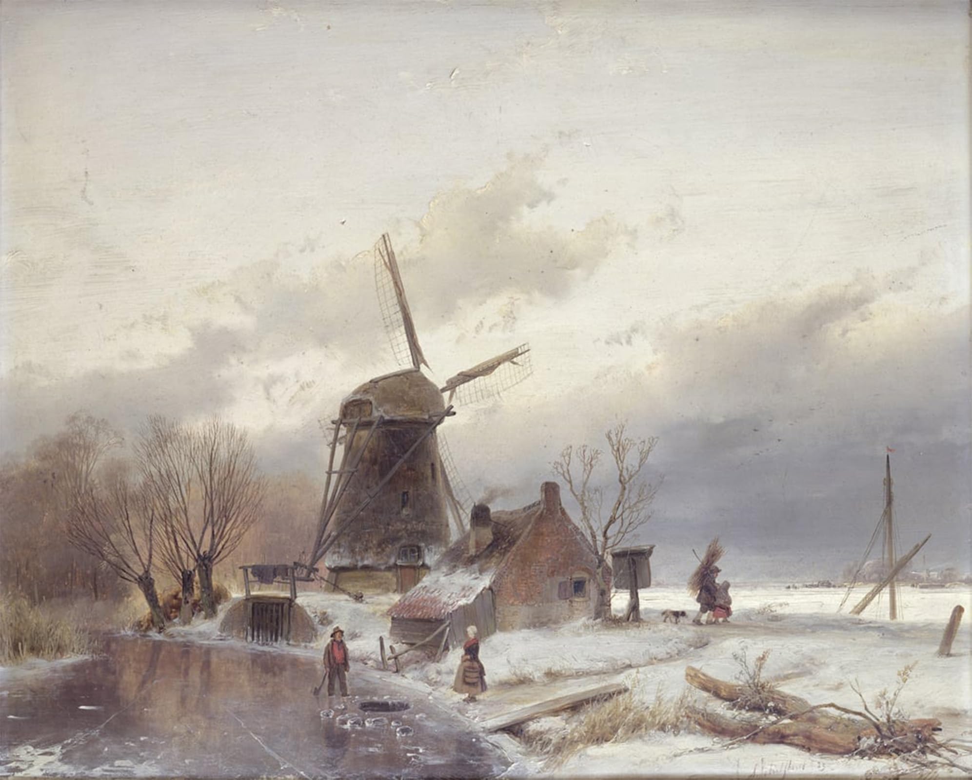 ARTXLXXBN Famous Art Print Poster Vintage Wall Art a River Landscape with a Windmill by Schelfhout Canvas Art Poster for Home Decor 60x90cm