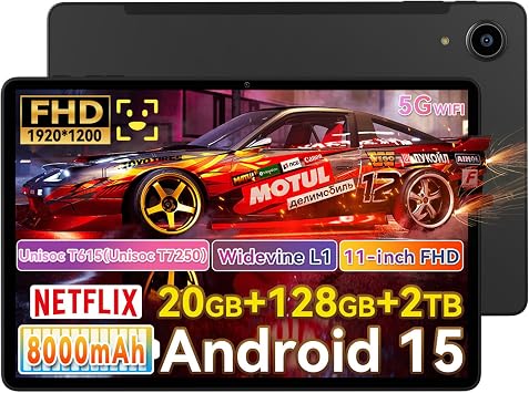 Lpad3A Android 15 Tablet 11 inch, FHD 1920 * 1200 IPS Display, 20GB 8+12GB Expanded RAM 128GB ROM Octa-Core Processor, 5MP + 13MP Dual HD Camera, Widevine L1, 2.4G/5G WiFi,8000mAh