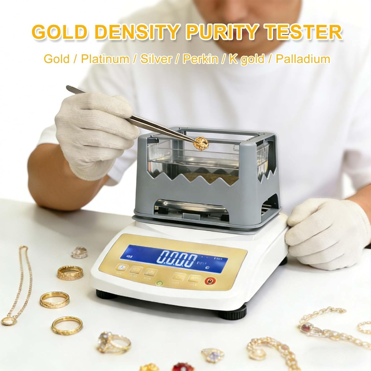 Precious Metal Density Tester | 0.01g/cm³ High Accuracy for Gold & Platinum Purity, Non-Destructive Jewelry Authenticity Tester | LCD Display for K Value & Density Measurement 600k/0.01g