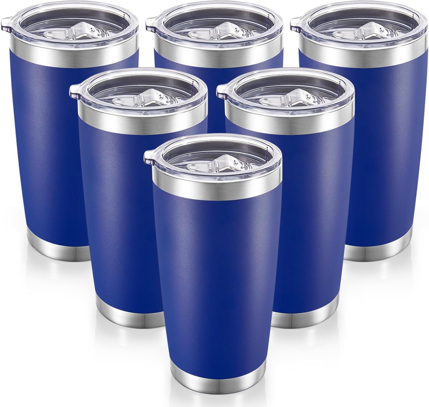 Cool Yoleb 20 oz Tumblers Bulk Stainless Steel Tumbler with Lid Double Wall Vacuum Insulated Coffee Mug 20oz Powder Coated Cup for Hot and Cold Drinks, Blue, 6 pack