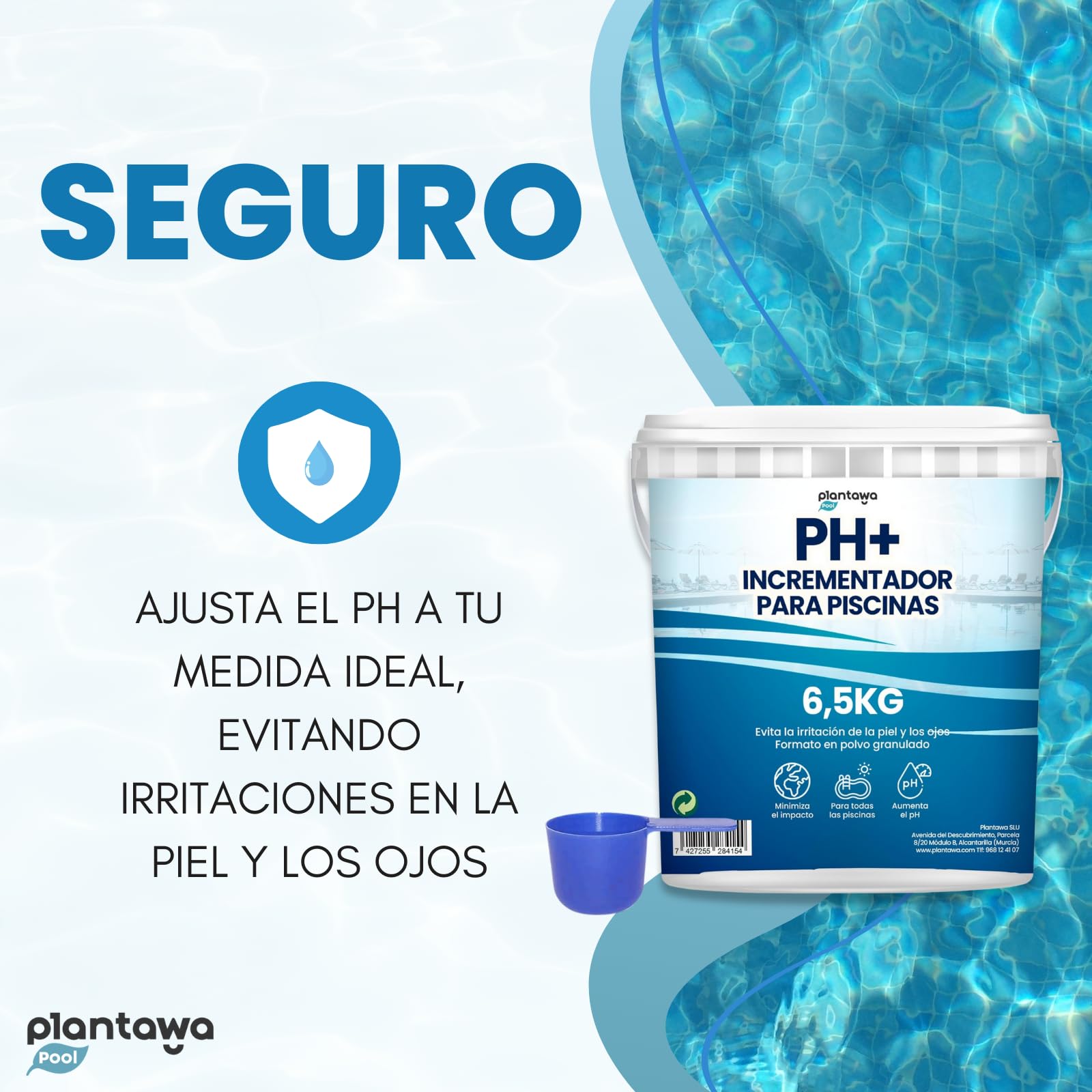 PLANTAWA Incrementador pH Piscina Plus 6,5KG | Elevador pH+ para Piscinas y Spas en Formato Polvo, Aumenta el pH del Agua, Mantenimiento Fácil, Efectivo y Duradero.