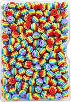 INSPIRELLE 200 Pieces 8mm Resin Stripe Beads Round Plastic Beads