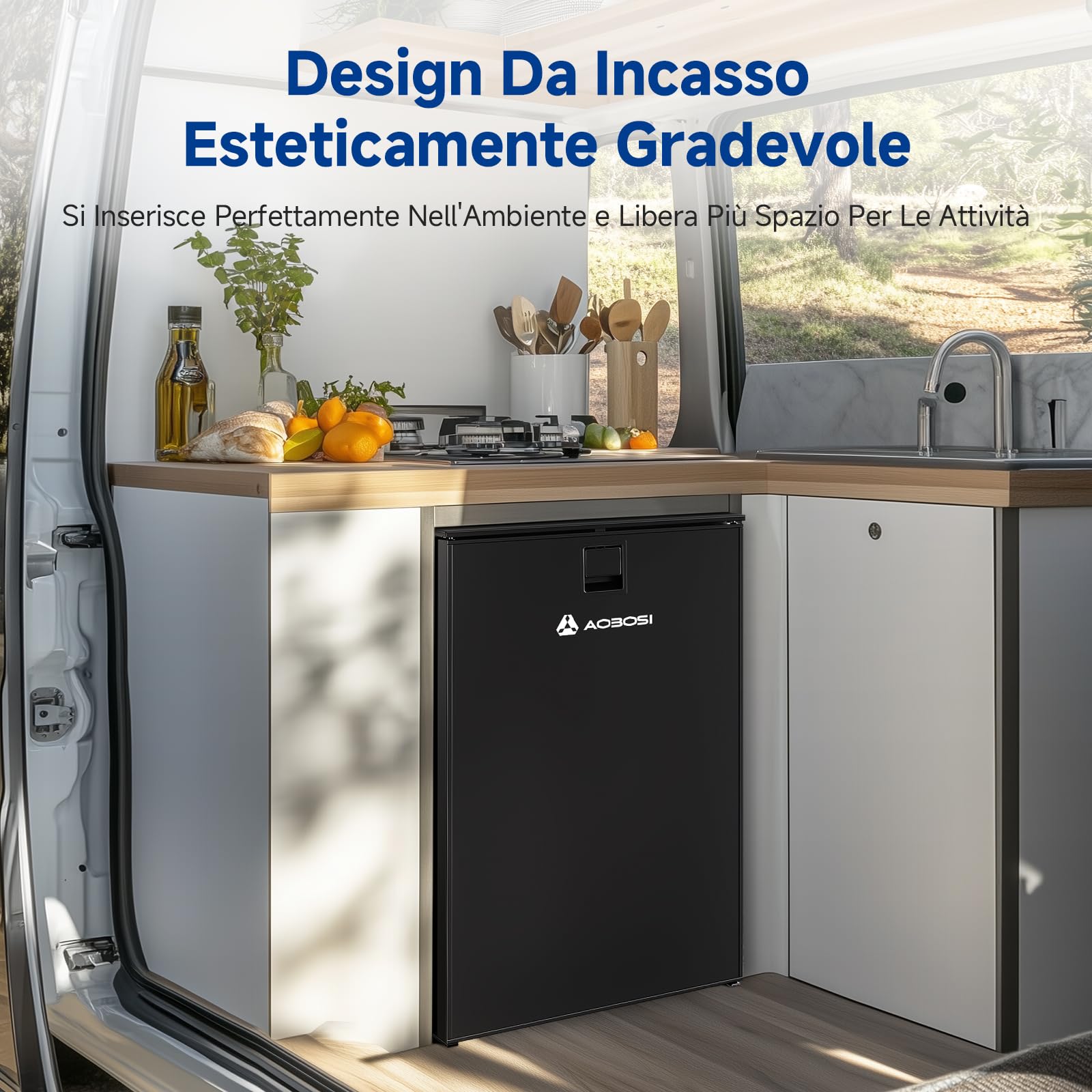 AAOBOSI 110L Frigo Portatile, Due Zone Di Temperatura, Frigo Da Campeggio con Luce LED, 12/24V DC, Grande Capacità, -15°C a 10°C, Per Auto, Camper, Fuoristrada, Camion, Barche, Campeggio e Viaggi