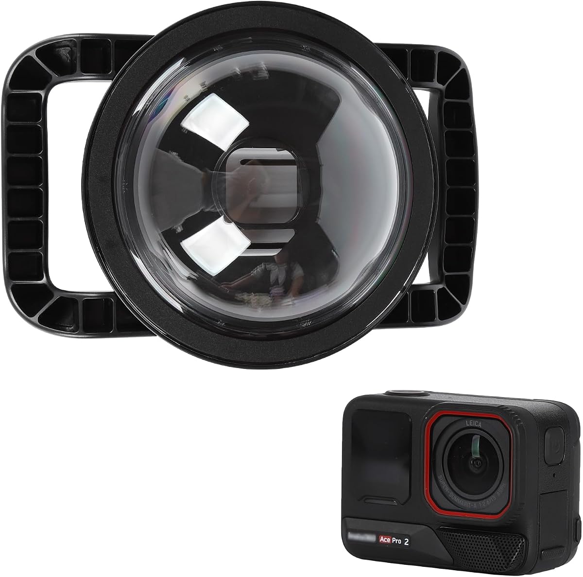 SHOOT Dome Port Waterproof Housing Protective Case for Insta360 Ace Pro 2 | 30M/98FT Water Resistant Underwater Housing with Dual Handheld Handle for Insta360 Ace Pro 2 Action Camera