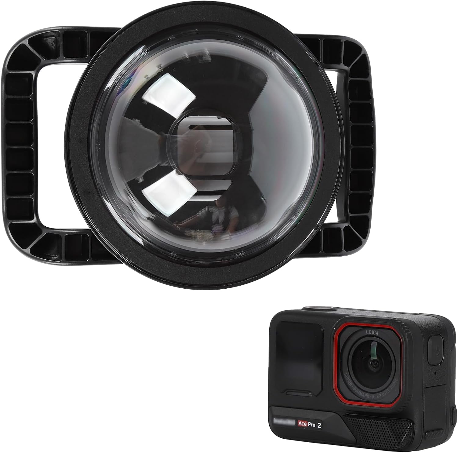 SHOOT Dome Port Waterproof Housing Protective Case for Insta360 Ace Pro 2, 30M/98FT Water Resistant Underwater Housing with Dual Handheld Handle for Insta360 Ace Pro 2 Action Camera