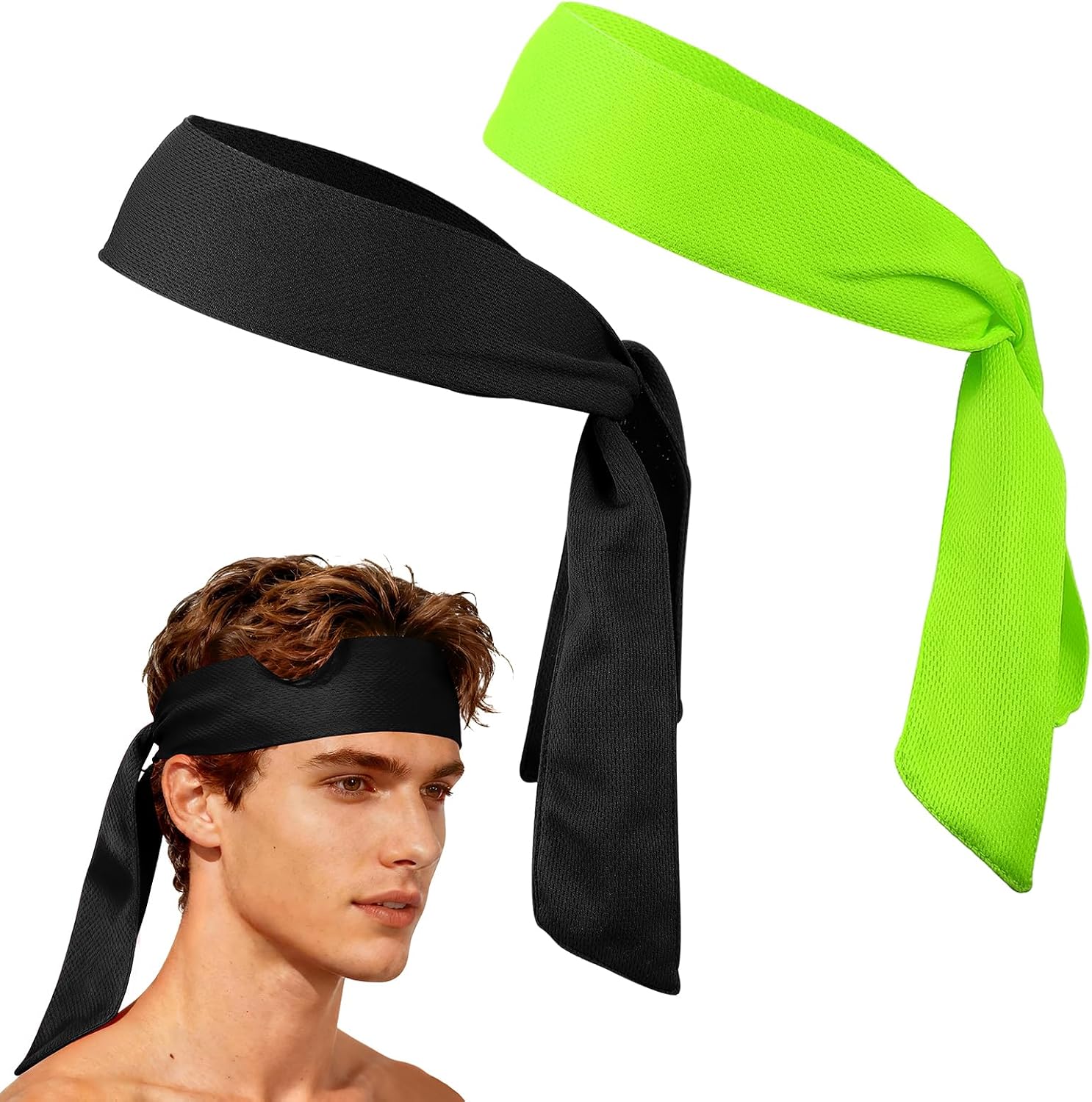 Tie Sweatband Headband, Athletic Hair Head Band Adjustable Head Tie Non-Slip Moisture -Fit for (Tennis/Workout)