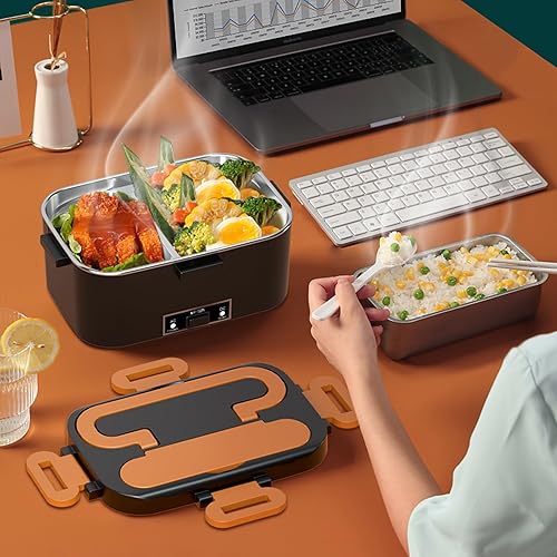Miniatura 9 de Lonchera eléctrica para adultos  Paquete de 2 contenedores de 1.8 L de 100 W con calefacción para hombres, calentador de alimentos portátil con