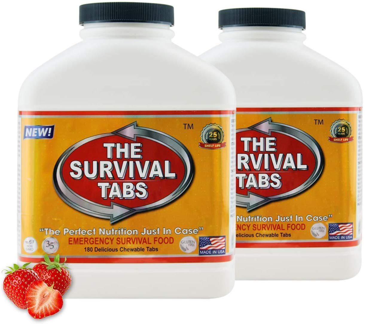 Survival Tabs 30 Days 360 Tabs Emergency Food Survival Food Meal Replacement MREs Gluten Free and Non-GMO 25 Years Shelf Life Long Term Food Storage - Strawberry Flavor
