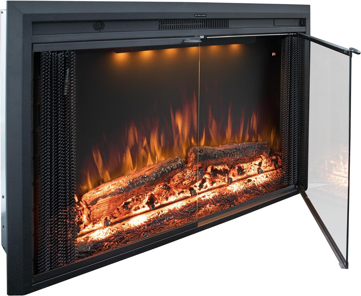 Photo 1 of Benrocks 50'' Electric Fireplace Inserts with Glass Door, Recessed Wall Electric Fireplace Heater with Fire Crackling Sound, Adjustable Top Light & Flame Speed, Overheating Protection, 750/1500W Black