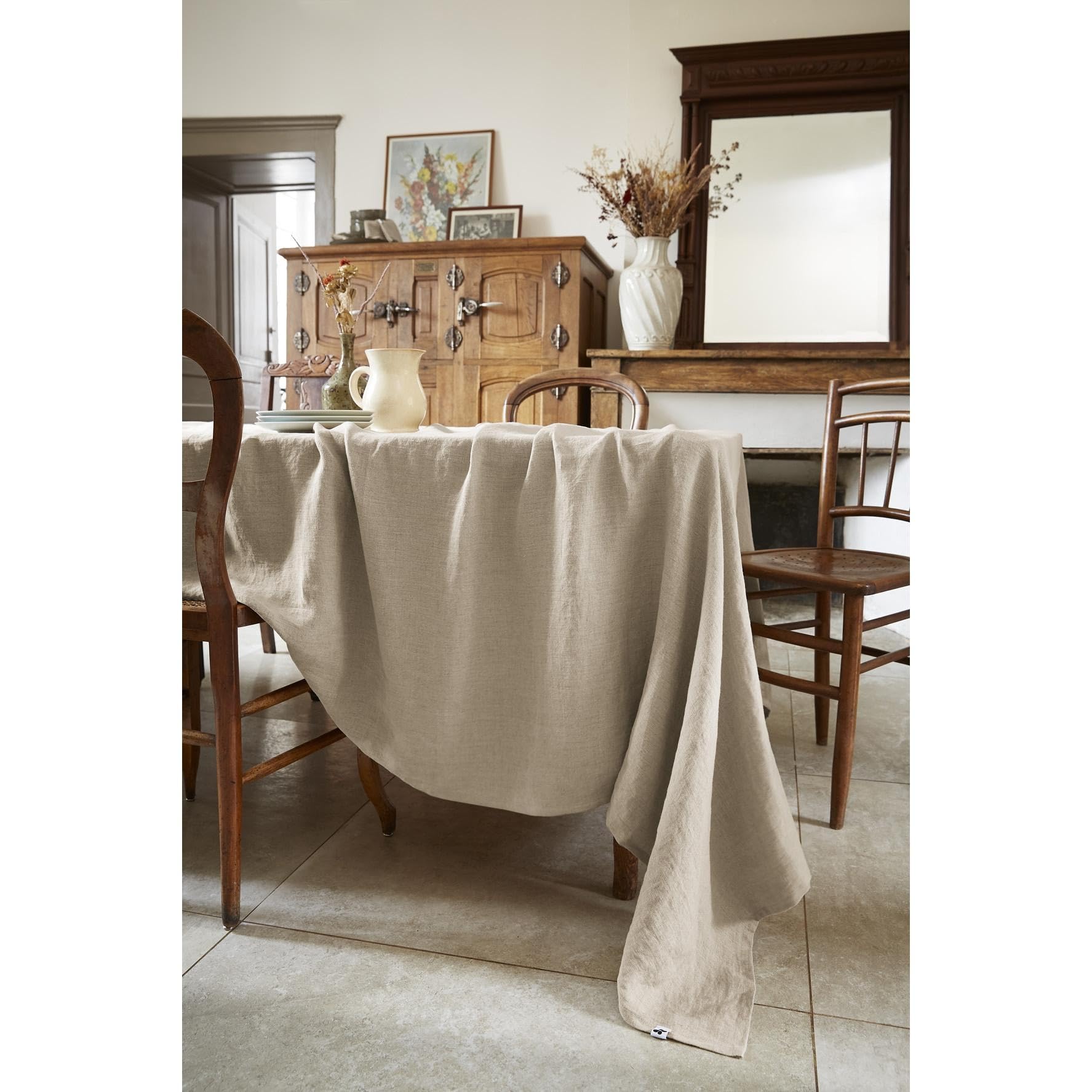 Nappe rectangle 170x350 cm en lin lavé français Soline, le luxe authentique