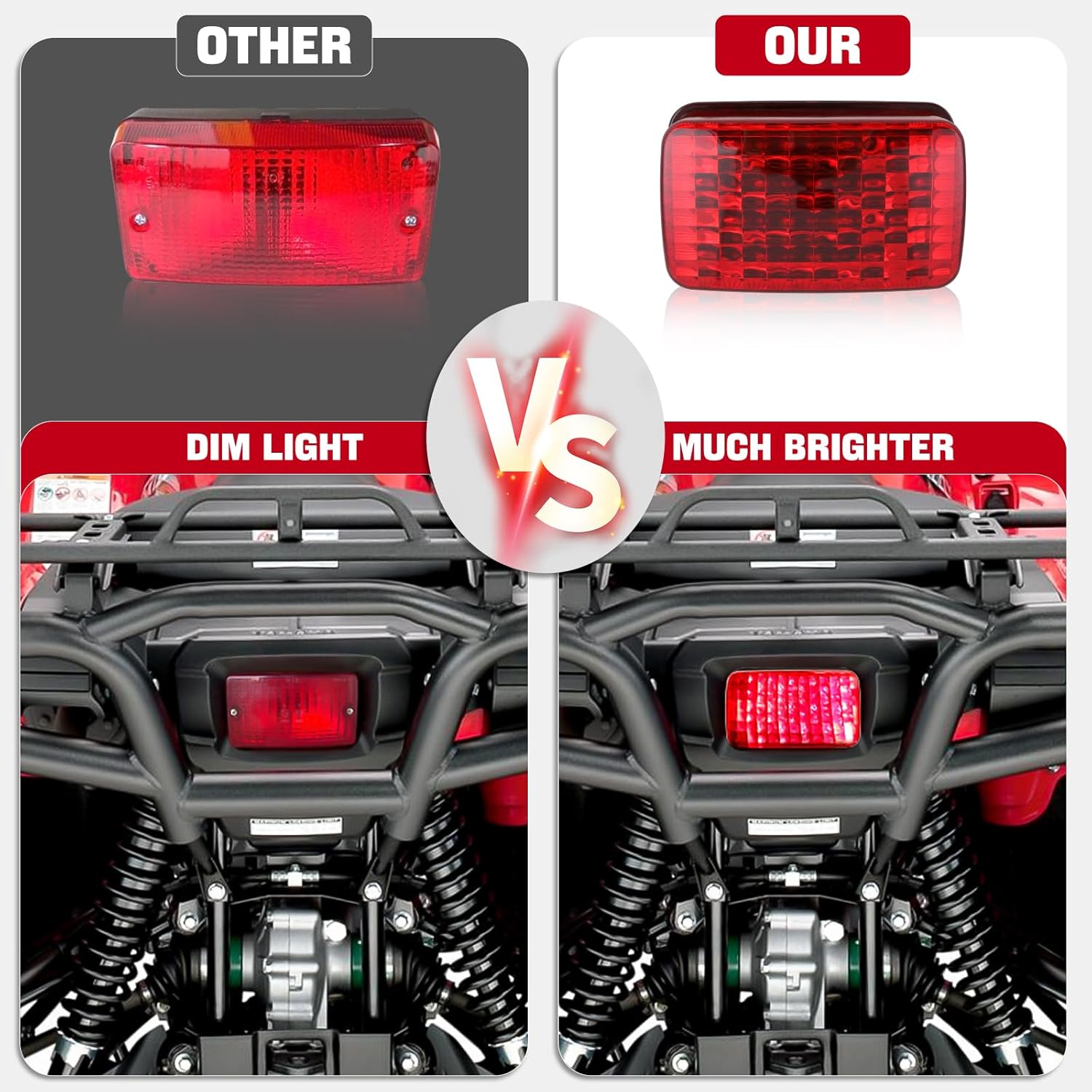 DREAMIZER ATV Tail Light LED Rear Tail Lights Red Lens Taillight Running Brake Lights Compatible with Yamaha Grizzly 700 550 660 450 Bear Tracker Big Bear Kodiak 700 Rhino Viking Bruin Wolverin