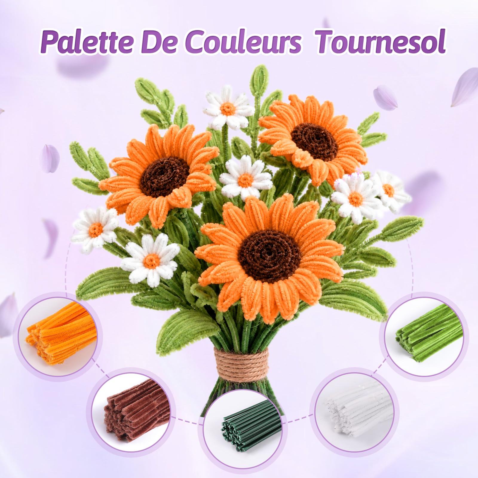 800 PCS Fil Chenille 14 Couleur Cure Pipe Chenilles DIY Loisirs Creatifs | Pipe Cleaners Comprenant : Ruban Adhésif Floral, Tiges Artificielles, Ruban Décoratif, Perles, Pistils et Bâtons,Colle Chaude