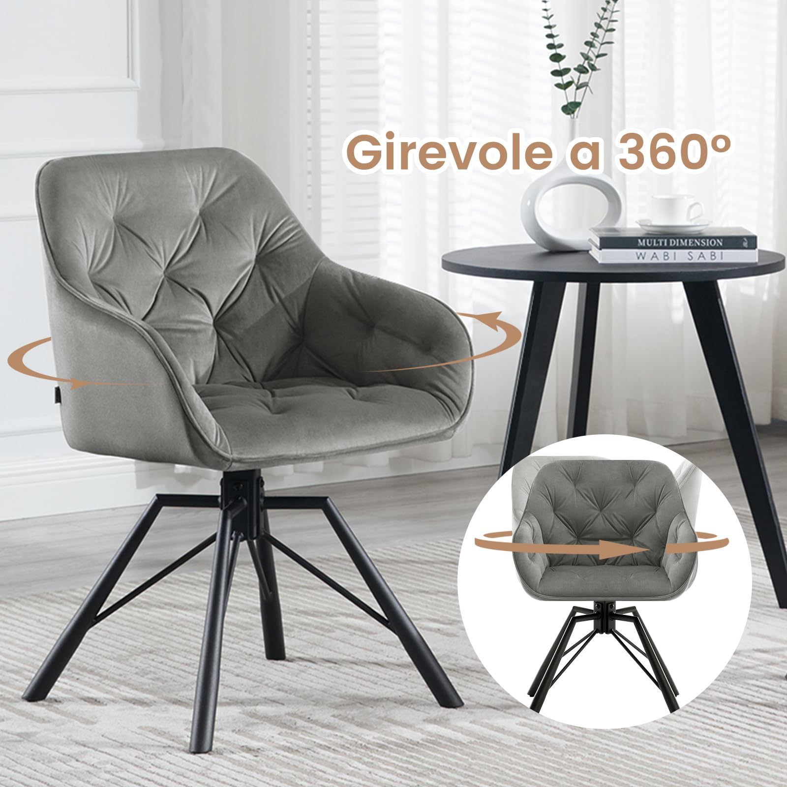 LEMROE Sedie da pranzo girevoli a 360°, set di 2 sedie da scrivania