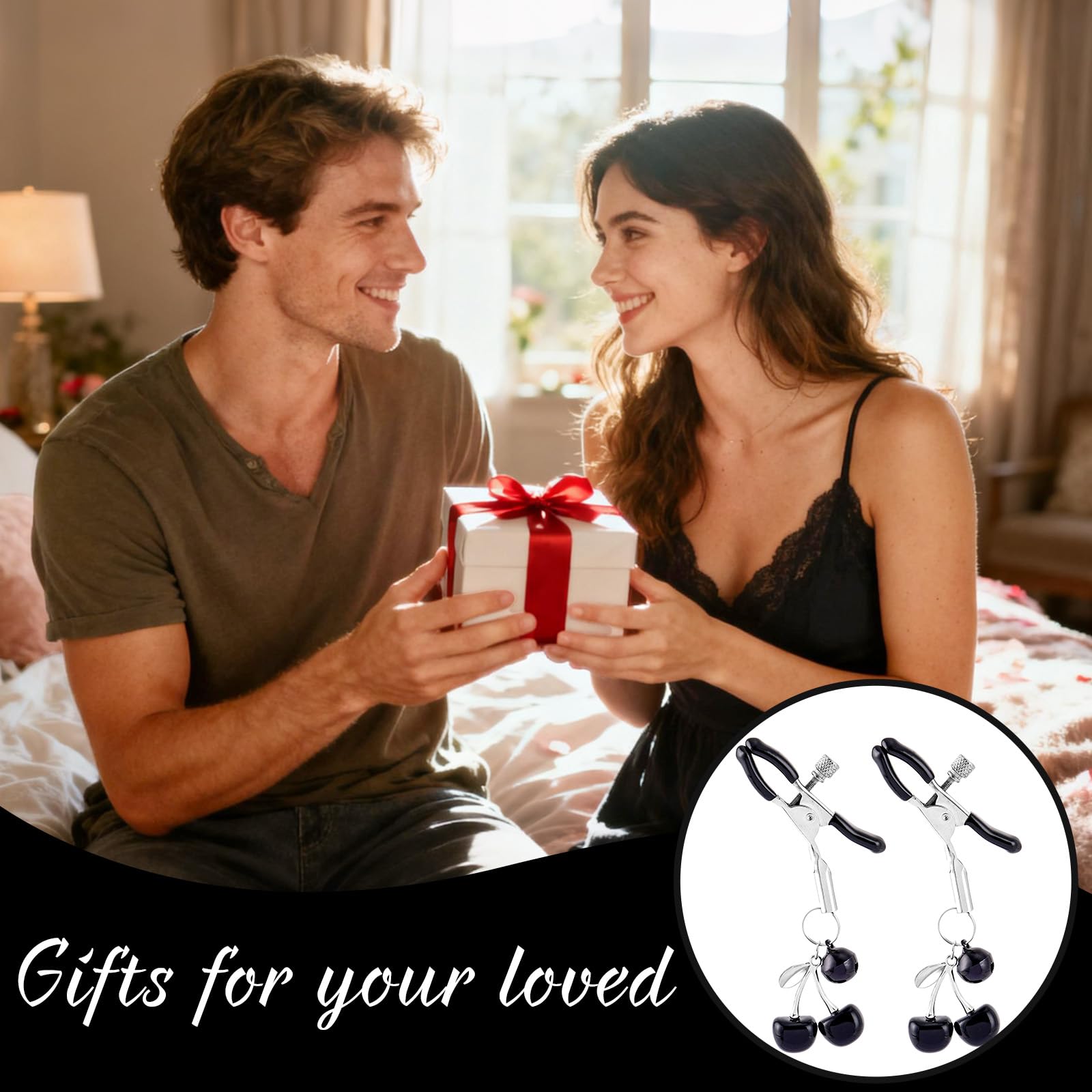 Nipple Clips for Adult Play - 2 Pcs Non Piercing Body Clamp Clip with Cute Charms for Adult Women Couples Bedtime Play: Black