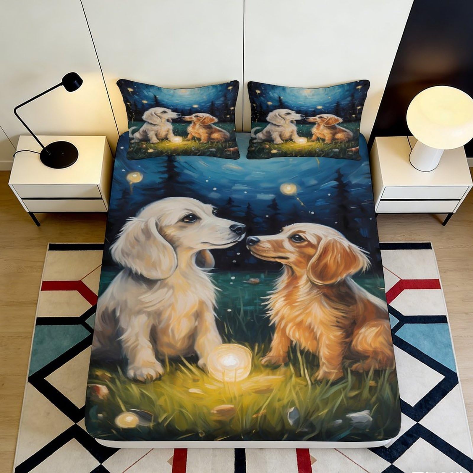 Jqzkxnhpbr Style-4 3D Printed Golden Retriever Dog Fitted Sheet Microfiber Soft Anti-Slip Bed Sheet For Bedroom Guest Room Decor 90X200x25cm