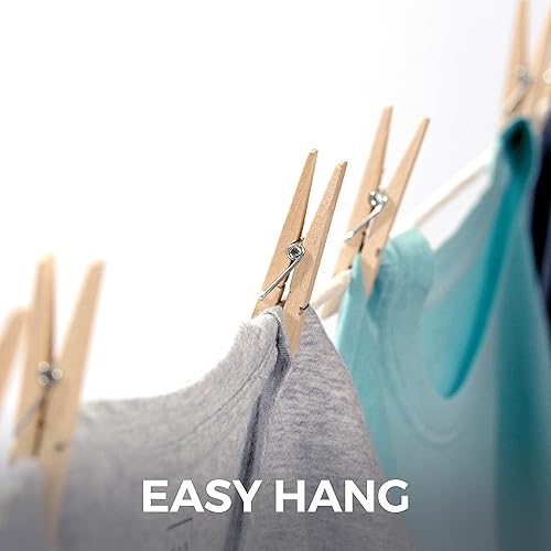 Miniatura 9 de Home Genie Pinzas grandes de madera de 2.9 pulgadas, paquete de 50 pinzas de madera de abedul natural, resistentes al óxido y a la humedad,