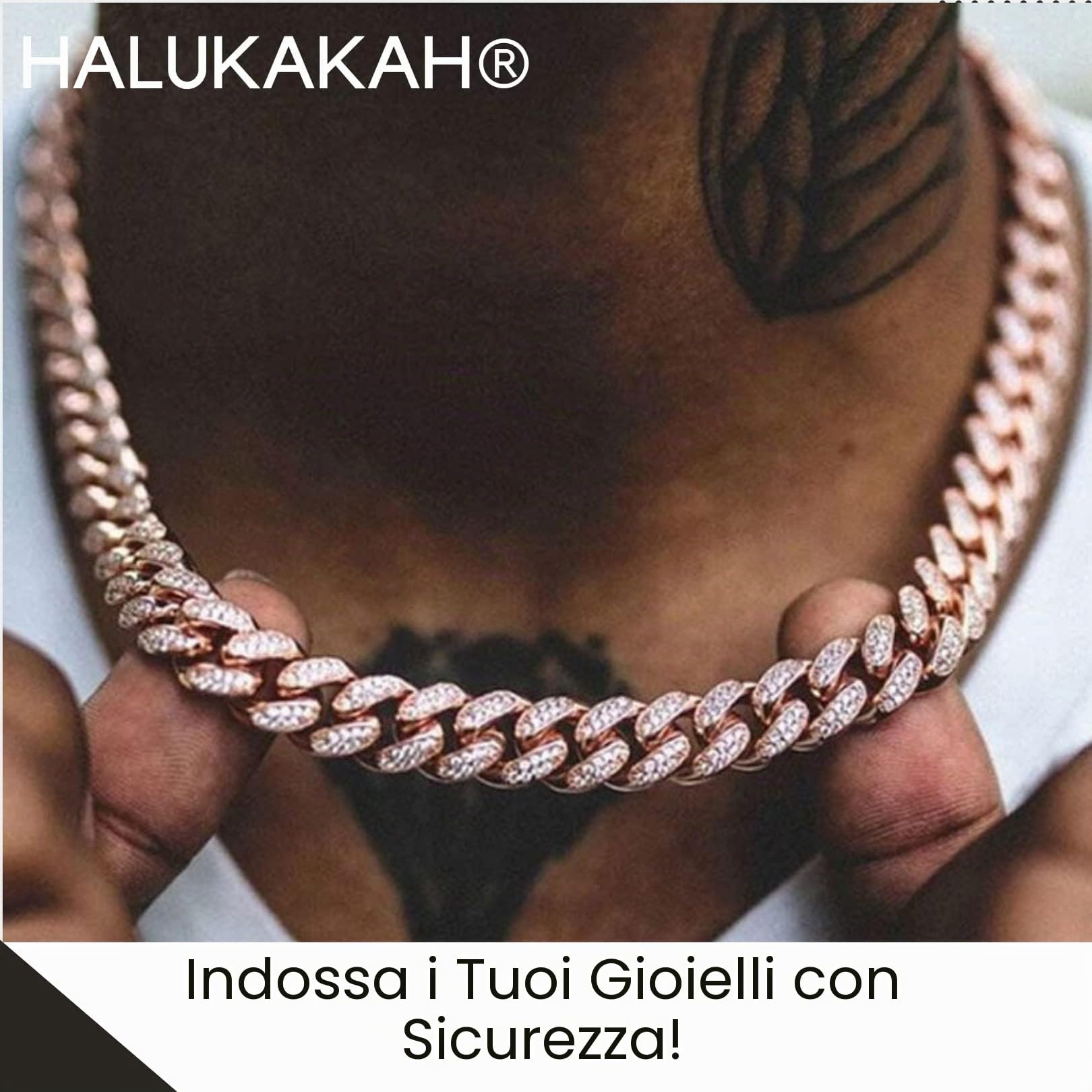 HALUKAKAH Catena Oro per Uomo,14/20MM Placcato Oro Reale 18k/Platino Oro Bianco Catena Cubana Bracciale Collana Girocollo,Diamanti da Laboratorio Set a Mano,Pacco Regalo Gratuito