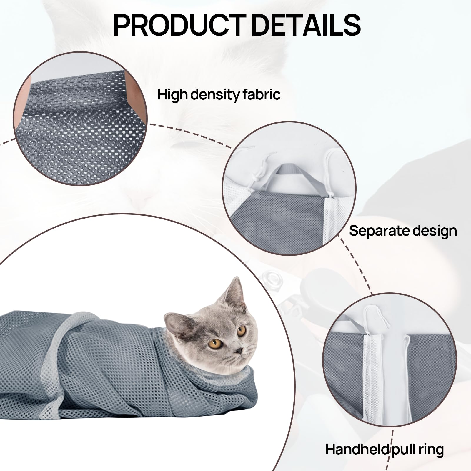 Adjustable Cat Bathing Bag, Cat Shower Bag, Cat Wash Bag, Puppy Dog Pet Cleaning Shower Net Bag, Cat Grooming Bag for Cat Bathing, Anti-Bite and Anti-Scratch Restraint Bag for Bathing Nail Trimming - Image 3