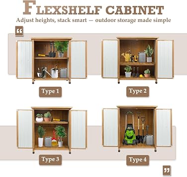 Outdoor Storage Cabinet Waterproof with Shelves, Storage Box with Lockable Doors, Wood & Metal Patio Yard Pool Garden Storage Cabinet Organizer, Gifts for Women Men