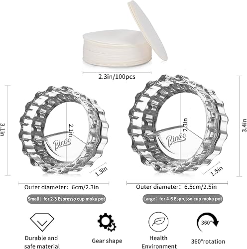Miniatura 6 de Bincoo Moka - Dispensador de ollas con 100 piezas de papel de filtro, relleno de polvo giratorio, taza receptora de polvo, embudo, accesorios para