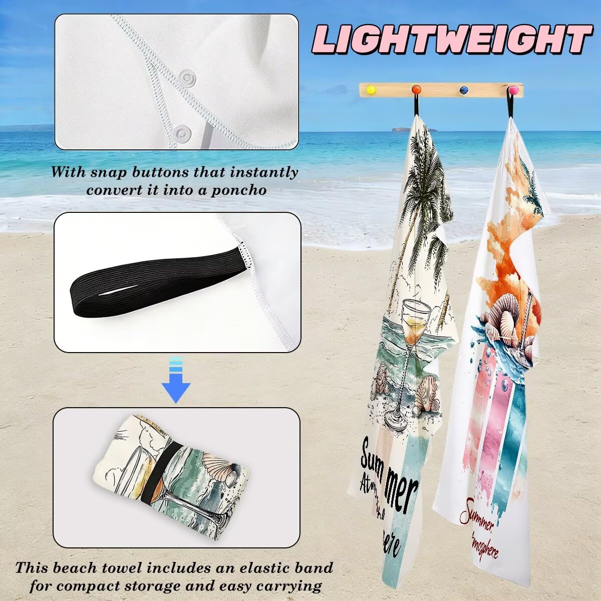 Toalla Playa 90x200 cm, Toalla Gimnasio Microfibra Secado Rapido, Juego de 2 Antiarena Toallas de Playa, Ligera Compacta Toallas Microfibra Grande para Viaje, Regalo Hombre Regalo Mujer (Cóctel) -5069