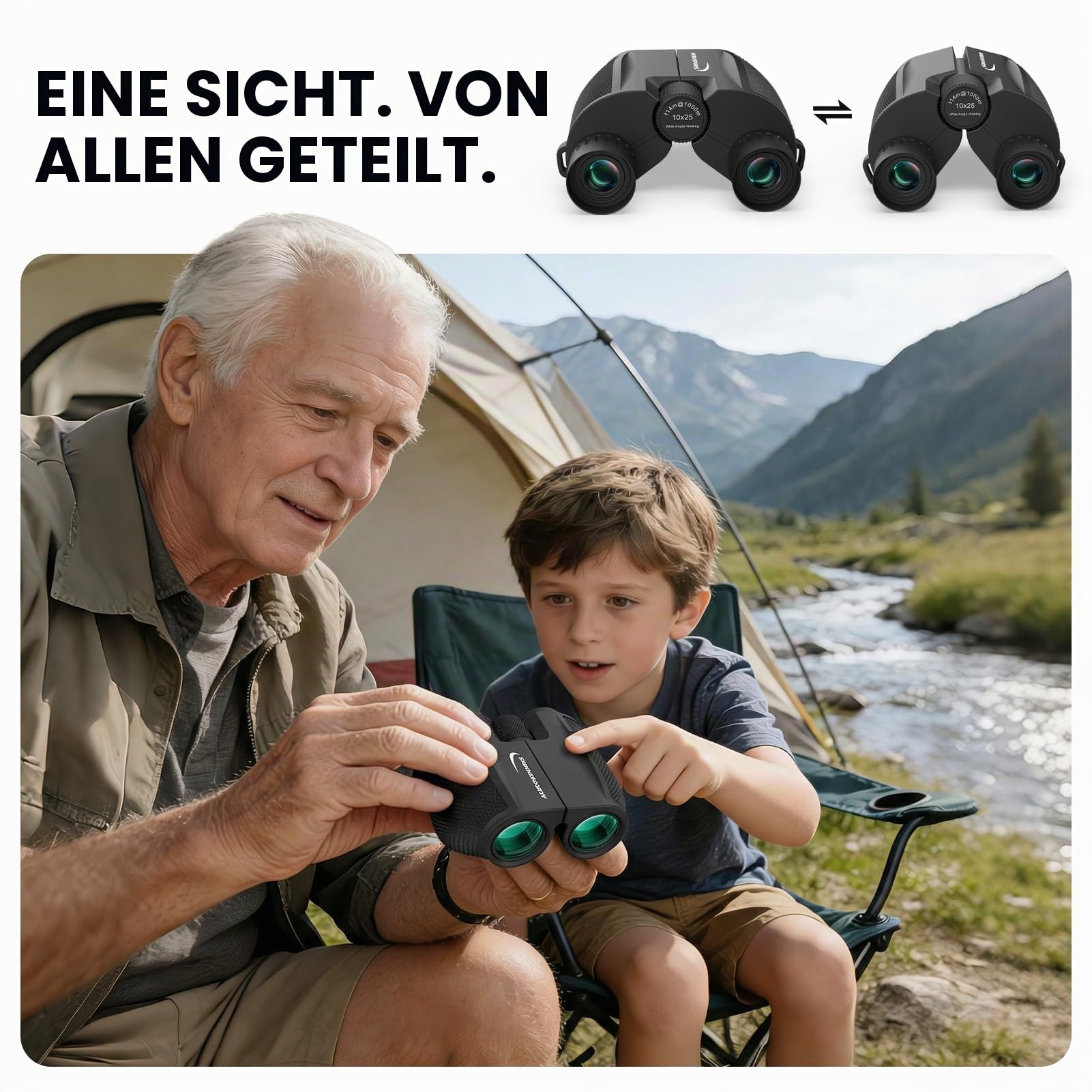 Aurosports Fernglas 10x25 Kompakt Ferngläser Kinder Erwachsene - Fernglas Klein Nachtsicht Schwachem Licht Klare Faltbares - Ideal für Outdoor Sportspiele Vogelbeobachtung Reisen Jagd Konzerte