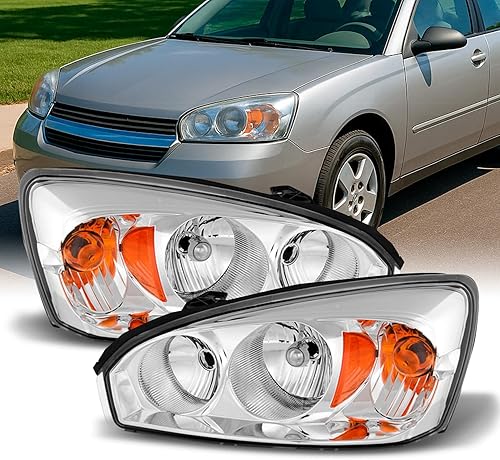 AKKON - Compatible con Chevy Malibu 2004-2007 2008 Malibu Classic LSLT Modelo tipo halógeno Par de faros delanteros cromados izquierdo+derecho