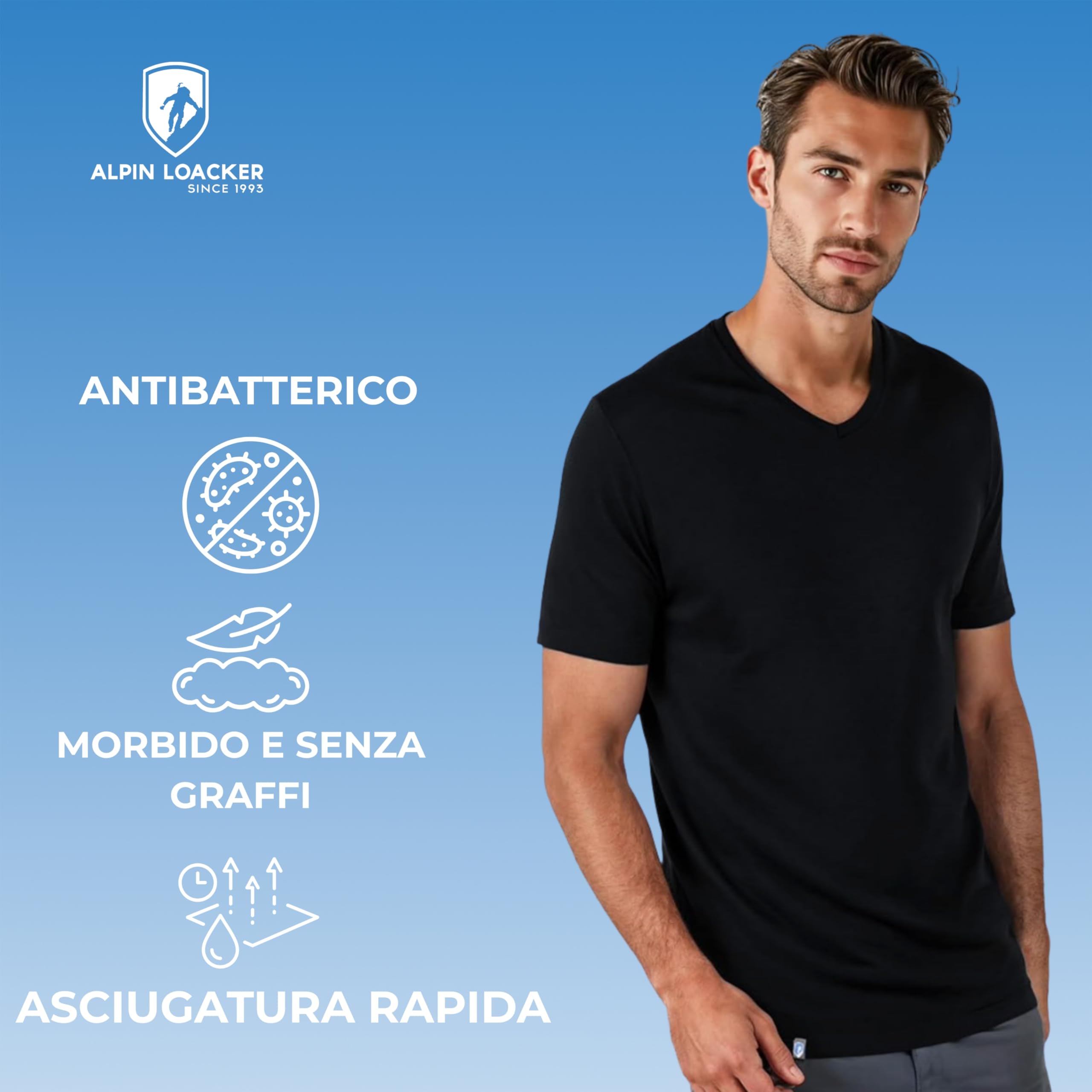 ALPIN LOACKER Camiseta de Cuello en V de Merino para Hombre, Manga Corta, Camiseta antisudor, Camiseta de Merino con Cuello en V, Prenda térmica Transpirable