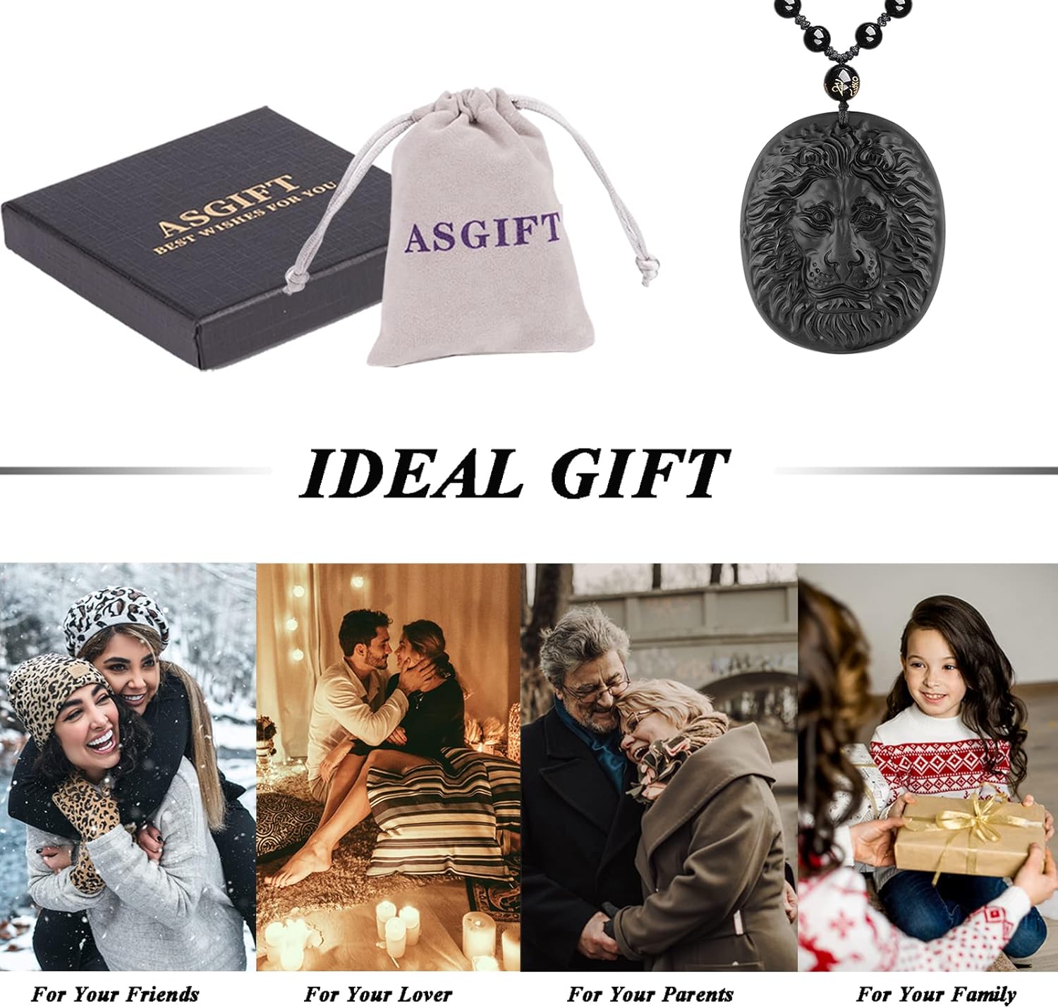 ASGIFT Brave Lion Obsidian Necklace Hand Engraved Lion Head Pendant with Adjustable Rope Reiki Healing Crystal Charms Energy Spiritual Gifts for Men Women - Image 7