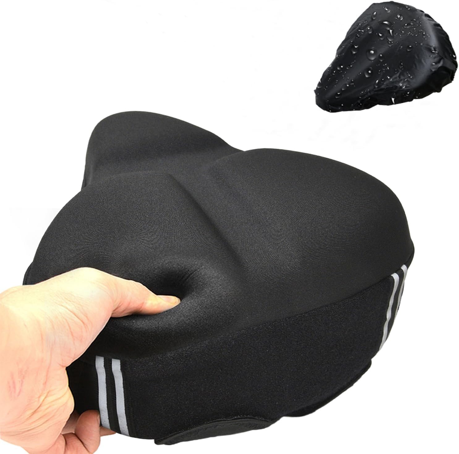 Magi's Gift 自転車カバー 【2024新開発・5CM 超極厚 大きめ】 サドルクッション 防水カバー付き 3D 衝撃吸収 簡単装着 お尻痛くない ママチャリ/エアロバイク/電動自転車