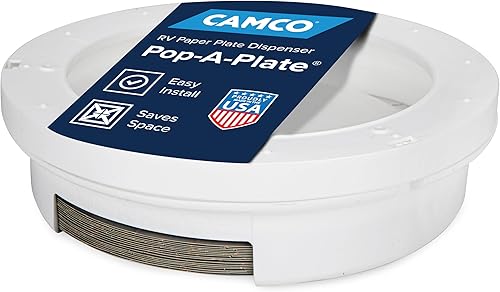 Camco Dispensador de placas de plástico Pop-A-Plate de 9 pulgadas ideal para espacios compactos casas rodantes y remolques se monta debajo de Camco Dispensador de placas de plástico Pop-A-Plate de 9 pulgadas ideal para espacios compactos casas rodantes y remolques se monta debajo de
