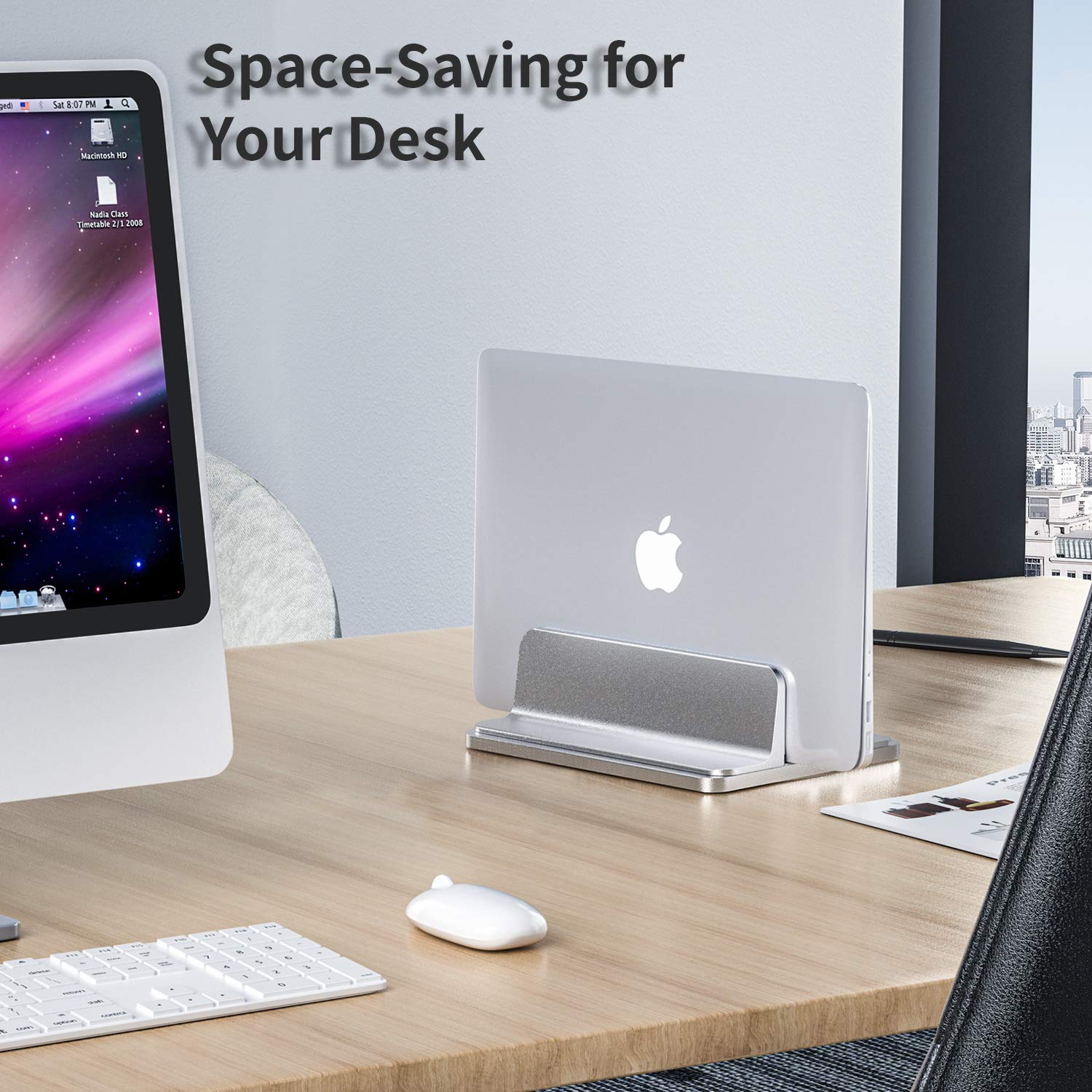 Supporto Verticale per Laptop, Salvaspazio Supporto PC Portatile Verticale in Alluminio, Regolabile Doppio Slot Porta PC Verticale per MacBook PRO/Air, iPad, Notebook, Laptop Stand (Argento)