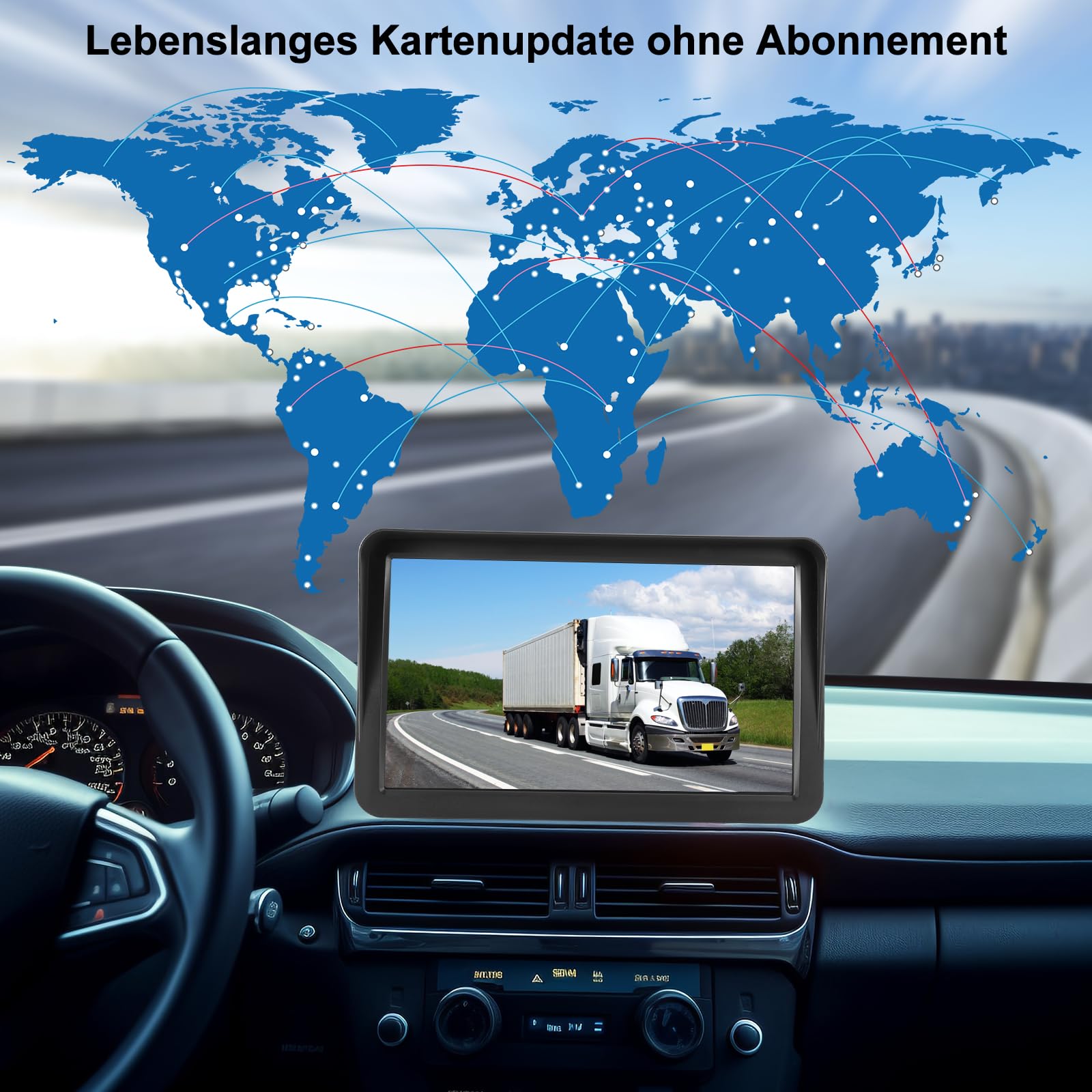 GPS-Navigation für PKW LKW 9 Zoll Navigationsgerät mit Sonnenschirm POI Sprachführung Spurassistent Europakarte Kartenaktualisierungen