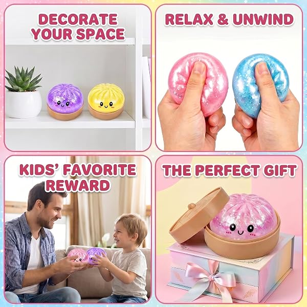 Dumpling Squishy Fidget Toys, 4 Stück Dumplings Squishy Mystery Box mit Dampfer für Kinder Erwachsene, Stressball Fidget Toys für Anti Stress Spielzeug, Autismus Stressabbau Geschenke - 5