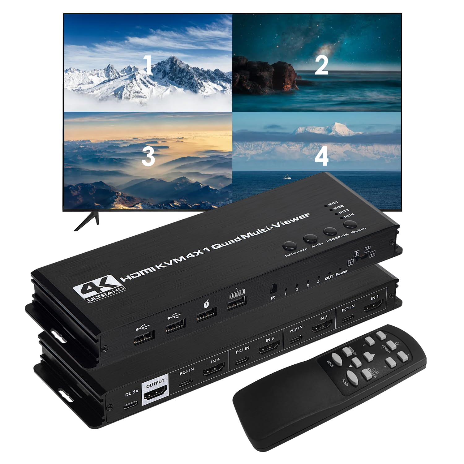 Amazon.co.jp: 4K@30Hz KVM HDMI画面分割切替器 4入力1出力 HDMI KVM