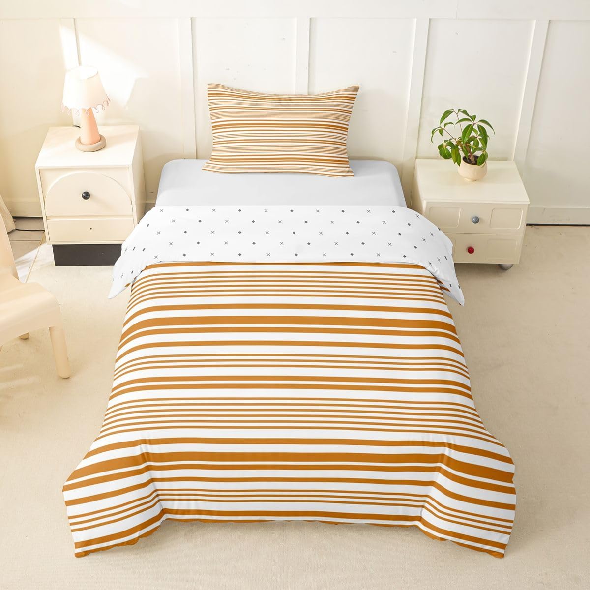 jejeloiu Stripes Duvet Cover Toddler Size Geometric Bedding Set for Boys Girls Abstract Art Comforter Cover Bedroom Decor 2Pcs No Comforter Zipper Closure with 1 Pillowcase