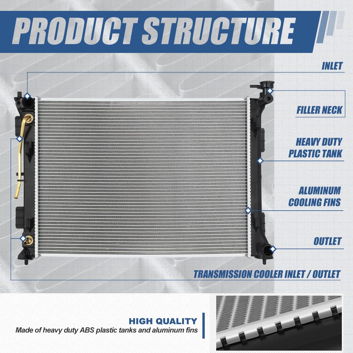 Auto Dynasty Radiator Compatible with 16-20 Optima 2.4L Non Hybrid AT, DPI 13603 Factory Style 1-Row Cooling Radiator, Aluminum Core