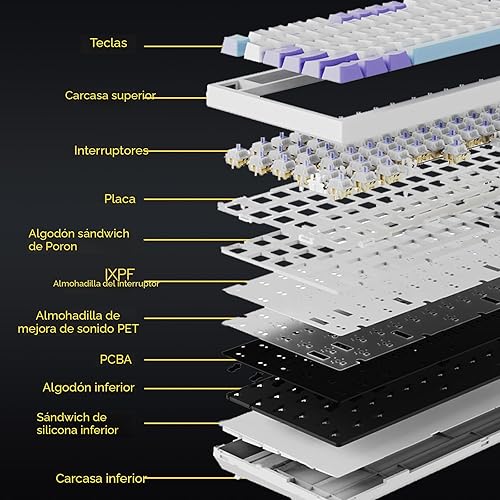 Miniatura 5 de EPOMAKER Ajazz AK820 Pro Teclado mecánico inalámbrico 75% con pantalla inteligente TFT y perilla, teclado para juegos montado en junta