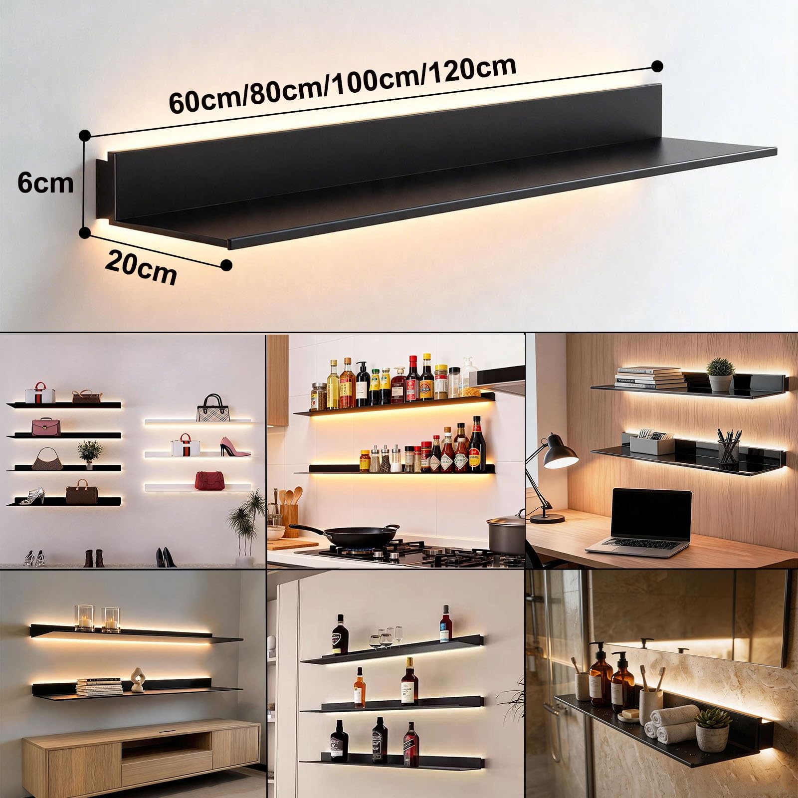 BVCL LED Estante de Pared Flotante de Metal, Estantería Emisores