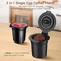 Vista 2 de Small Single Serve Coffee Maker, Fast Brew One Cup Coffee Machine for K Cup and Grounds, 6 to 12 oz. Brew Sizes, Capsule Coffee Machine with