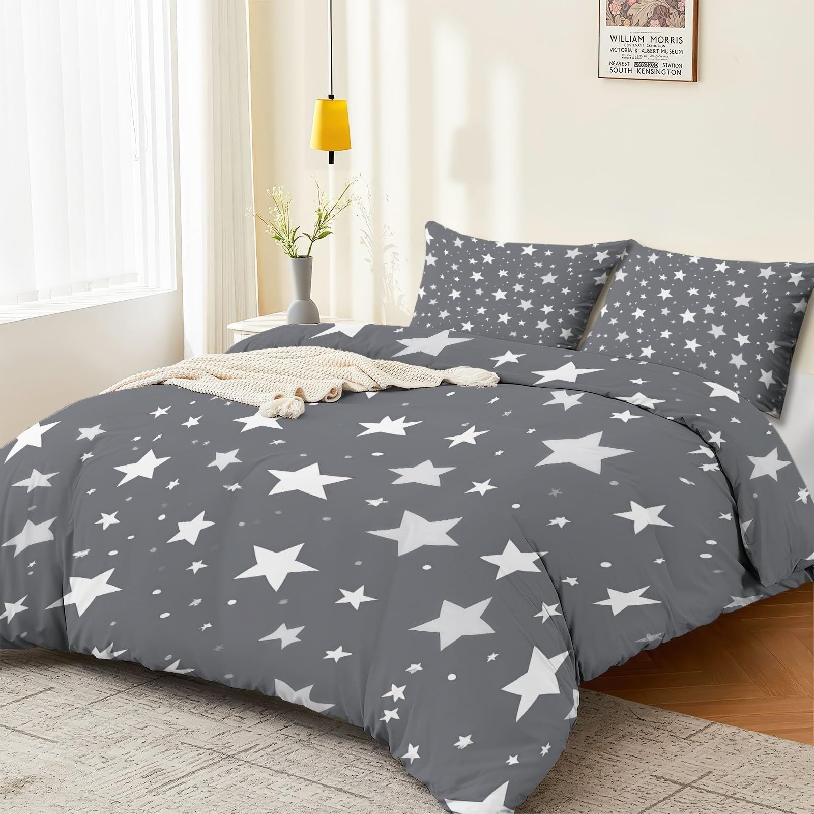 Housse de couette espace étoiles gris lavable en machine pour éliminer la corvée de repassage