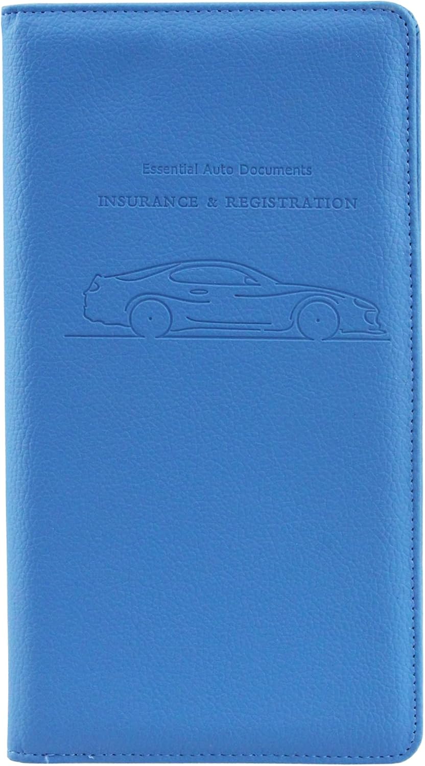 Ucreative Premium PU Leather Car Registration and Insurance Documents Holder for ID Driver's License Key Contact Information Cards (Blue)