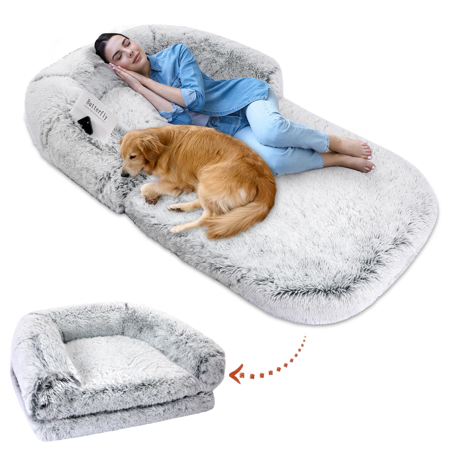 Diegimr Menschlich Hundebett, 180x115x25cm Riesiges Faltbares Riesen  Hundebett fr Menschen fr Groe Hunde Weich Abnehmbar Hundebett Fuer  Menschen fr Erwachsene mit Rutschfestem Bezug (Grau) : Amazon.de: Haustier