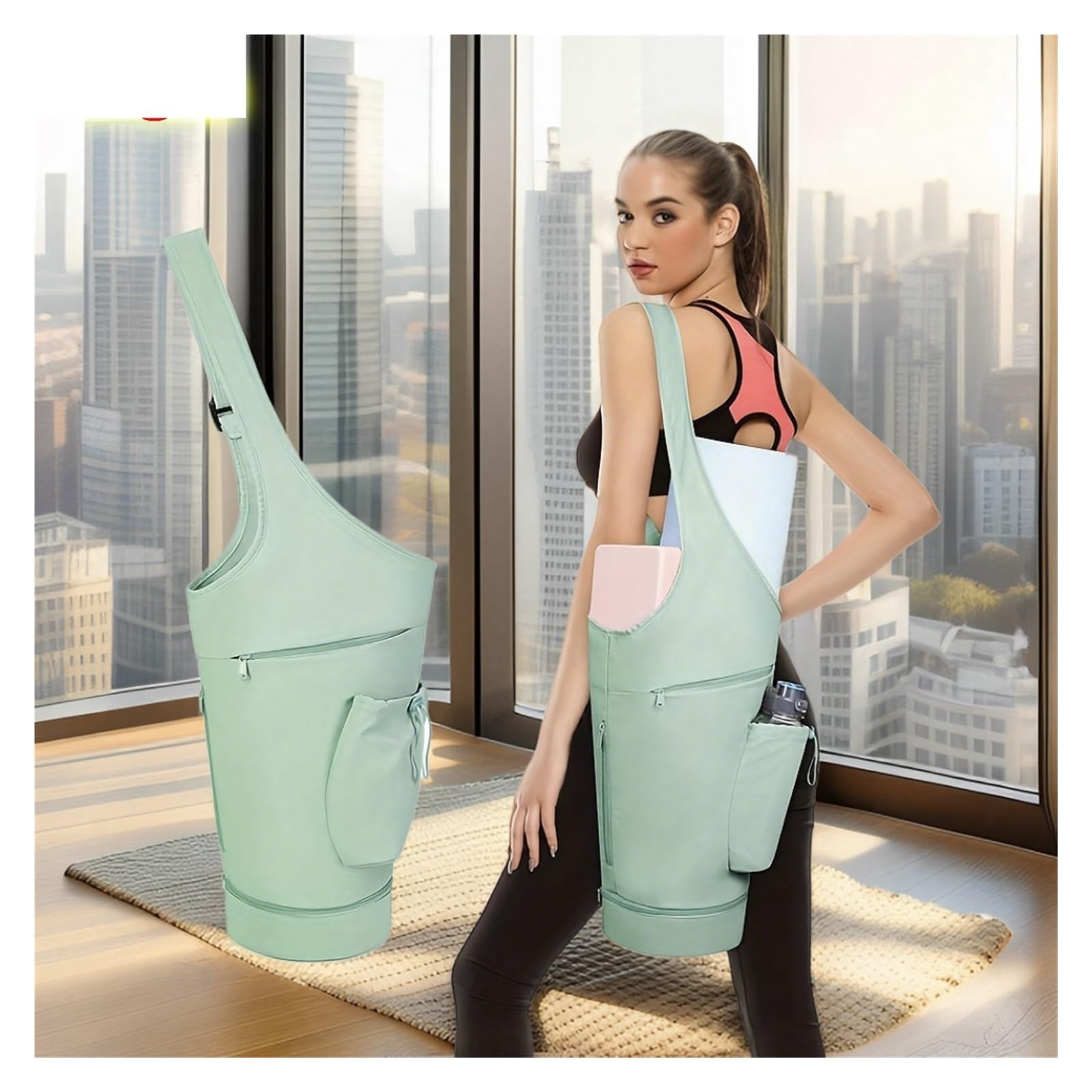 Yogamatte Tasche Große Yogamattentasche mit wasserdichtem Nassfach, Lange Tragetasche for Yogamatten Wasserflaschenfach Kordelzug