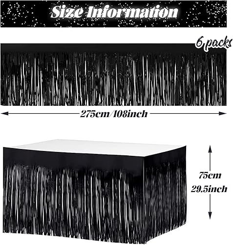 Miniatura 2 de 6 faldas de mesa de oropel con flecos metálicos negros de 9 pies x 29.5 pulgadas para mesas rectangulares, cortinas de fondo de oropel, suministros