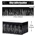 2.7m x 75.5cm Metal Foil Fringe Tinsel Table Skirts for Rectangle Tables Tinsel Backdrop Curtains Party Supplies Wedding Birthday Parade Float Christmas Decoration (Black, 6) gallery image