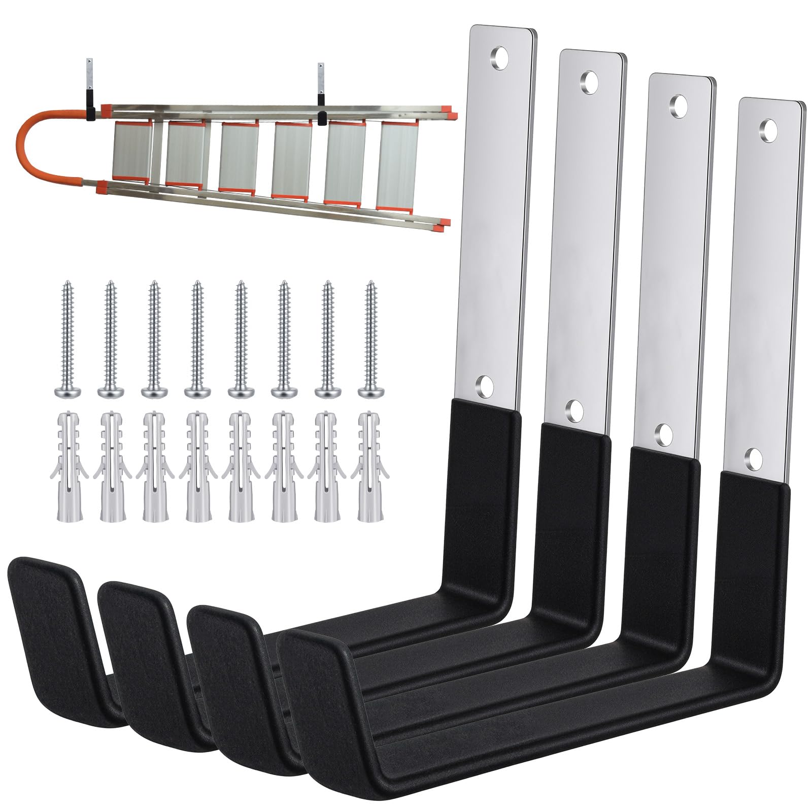 4 ganchos de garaje resistentes, de acero inoxidable, para montaje en pared, organizador de herramientas para manguera de jardín, escalera, bicicleta